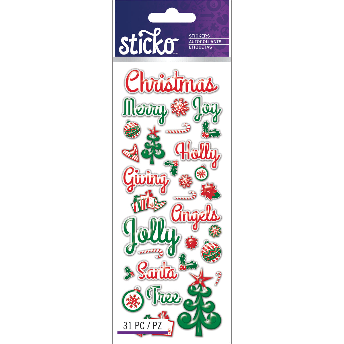 Christmas Collection Christmas Words & Icons 3 x 8 Epoxy Scrapbook Sticker Sheet by Sticko