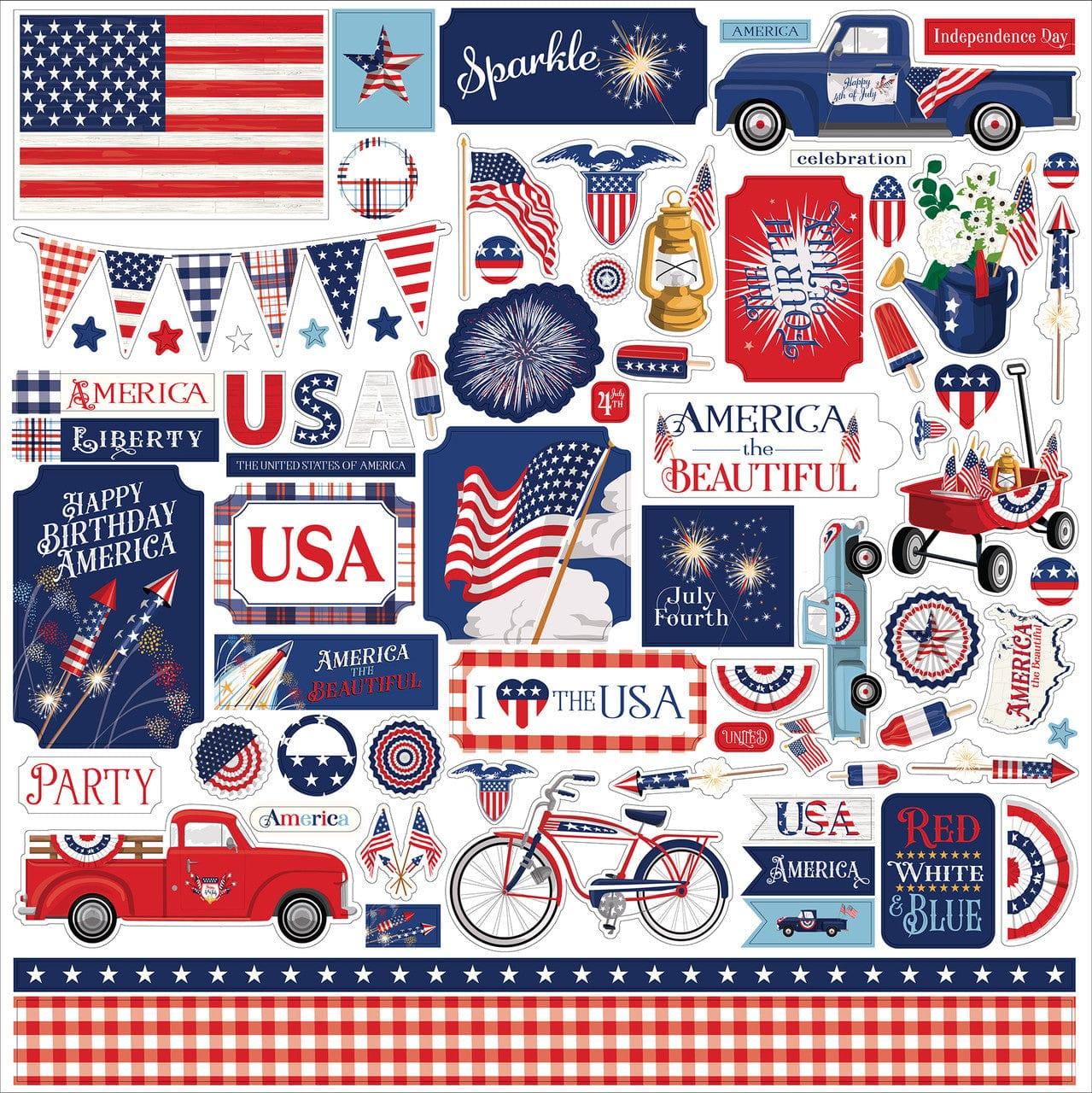 Fourth of July Collection 12 x 12 Scrapbook Sticker Sheet by Carta Bella - Scrapbook Supply Companies