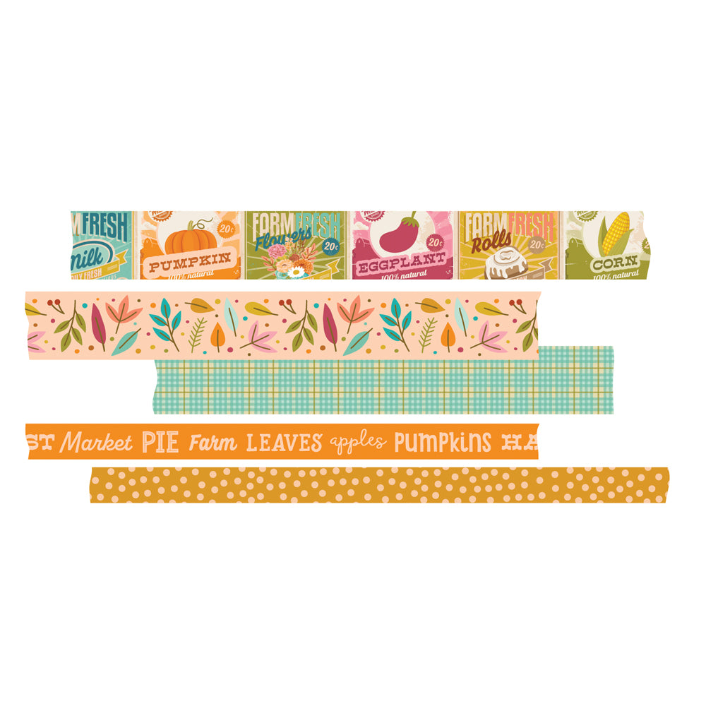 Harvest Market Collection Washi Tape Set by Simple Stories - (5) Rolls  2-8mm rolls and 3-15mm rolls; 75 feet