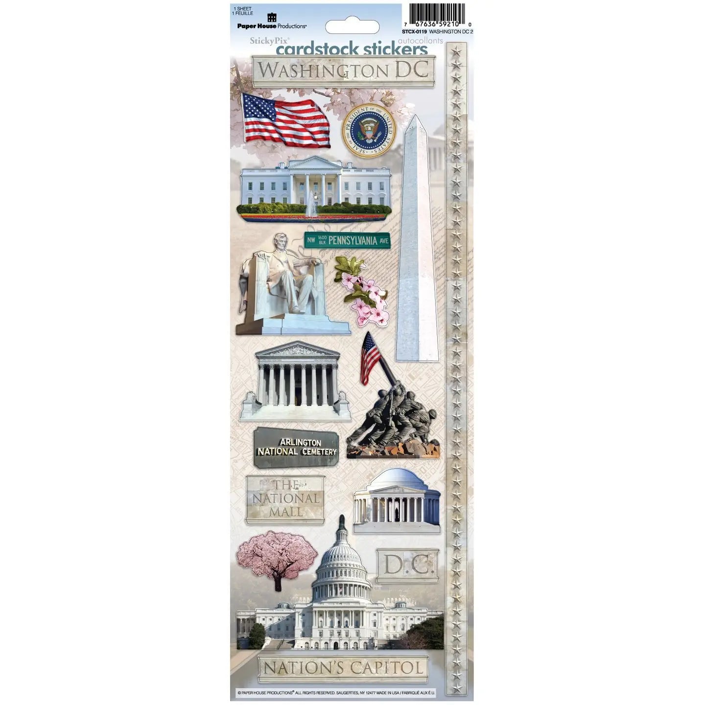 Washington, DC Collection DC 4.5 x 13 Cardstock Sticker by Paper House Productions