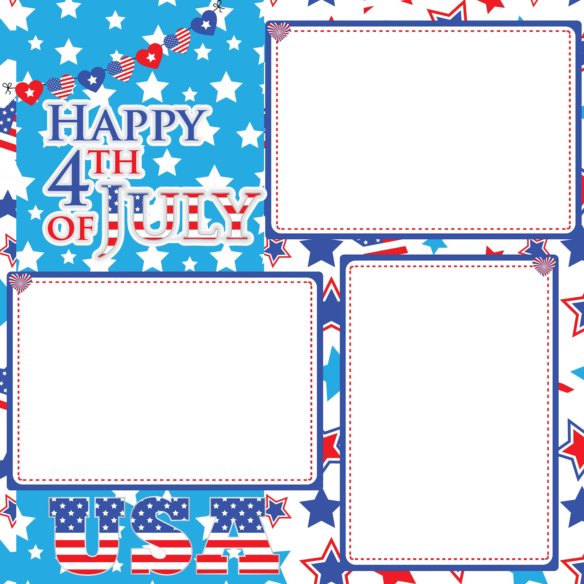 Patriotic Collection Happy July 4th (2) - 12 x 12 Premade, Printed Scrapbook Pages by SSC Designs