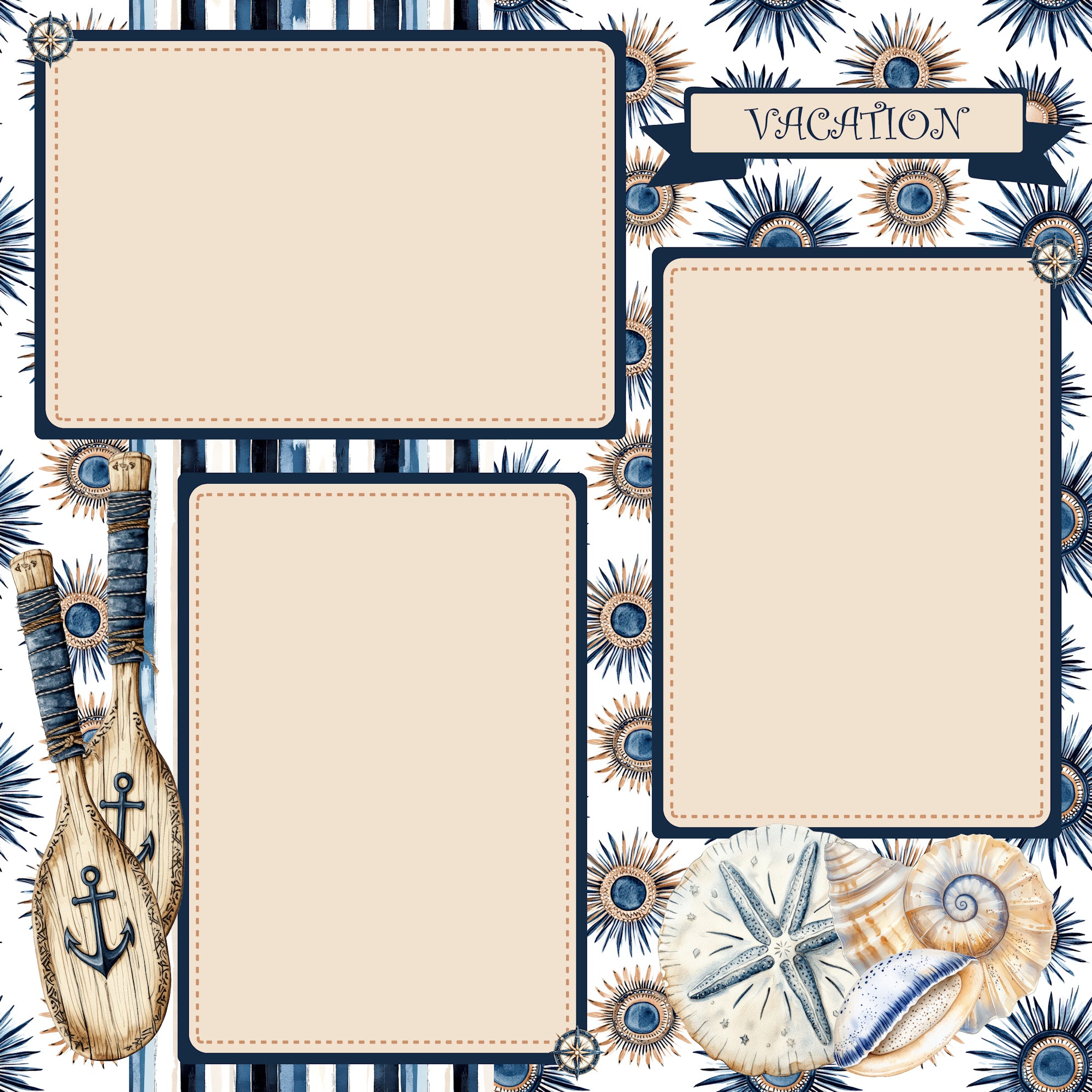 Saltwater Soul Vacation (2) - 12 x 12 Premade, Printed Scrapbook Pages by SSC Designs