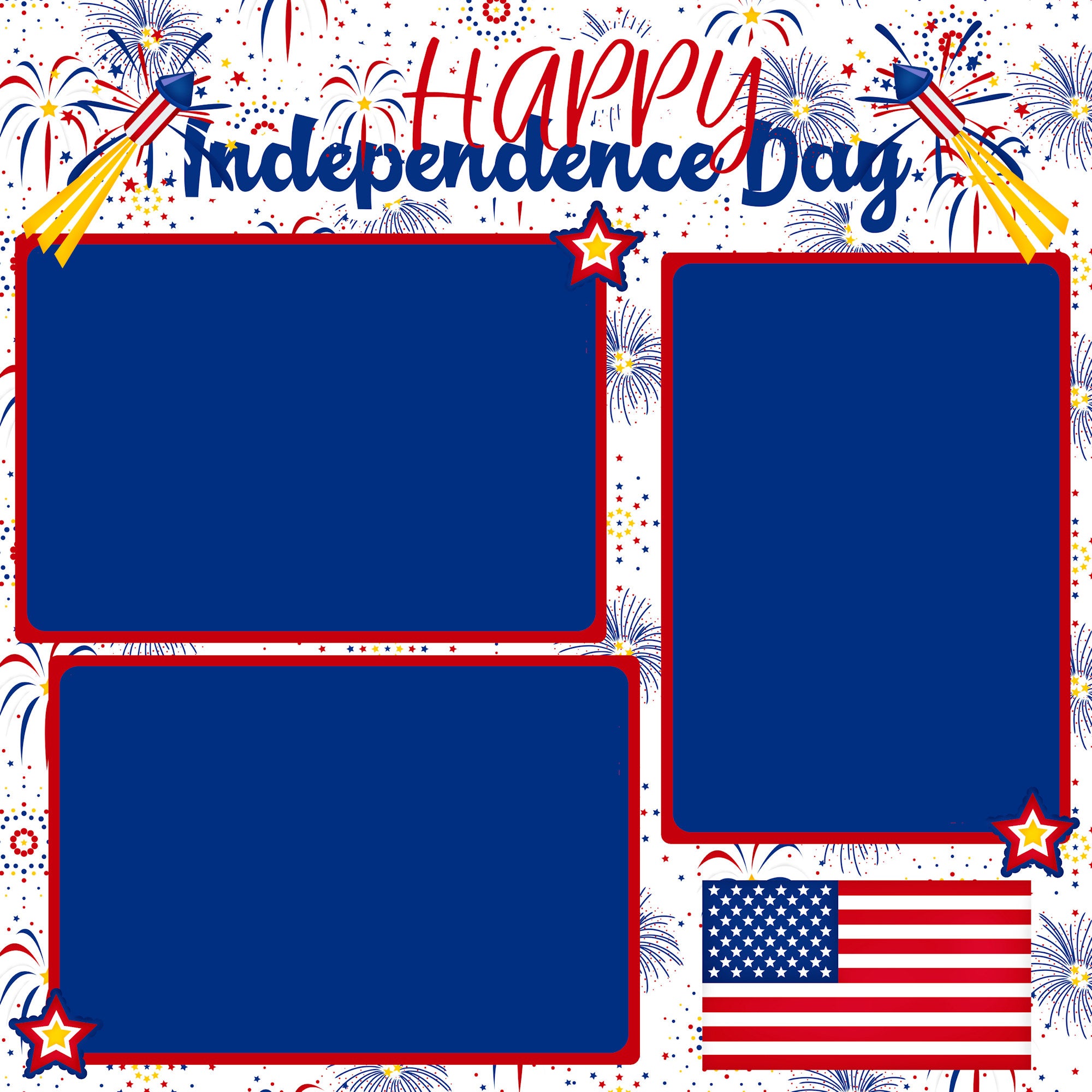 Patriotic Collection Happy Independence Day (2) - 12 x 12 Premade, Printed Scrapbook Pages by SSC Designs