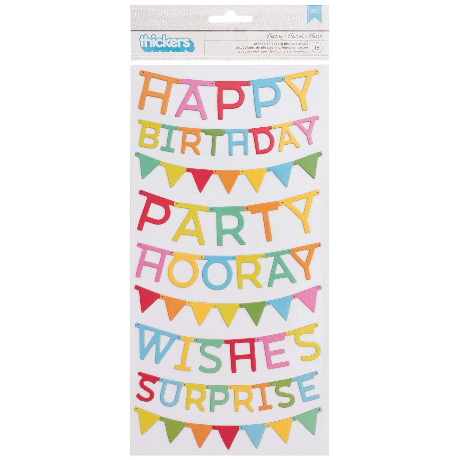 Thickers Collection 6 x 12 Hooray Birthday Phrases Scrapbook Stickers by American Crafts - 2 Sheets