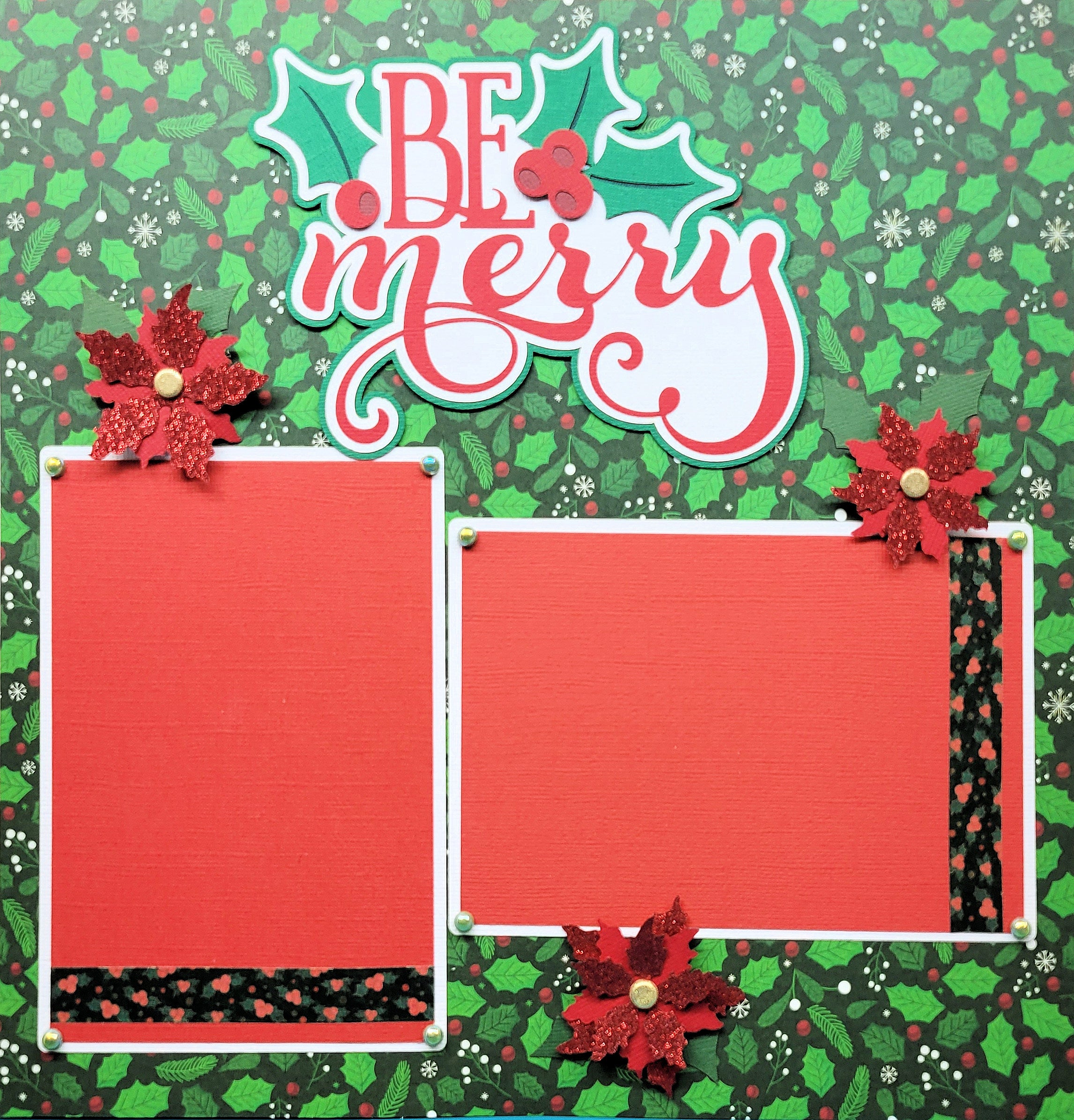 Be Merry (2) - 12 x 12 Pages, Fully-Assembled & Hand-Crafted 3D Scrapbook Premade by SSC Designs