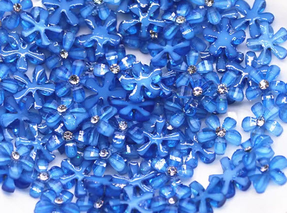 Flower Fun Collection Blue 10mm Flatback Scrapbook Embellishments w/ Rhinestone Center by SSC Designs - 20 pieces