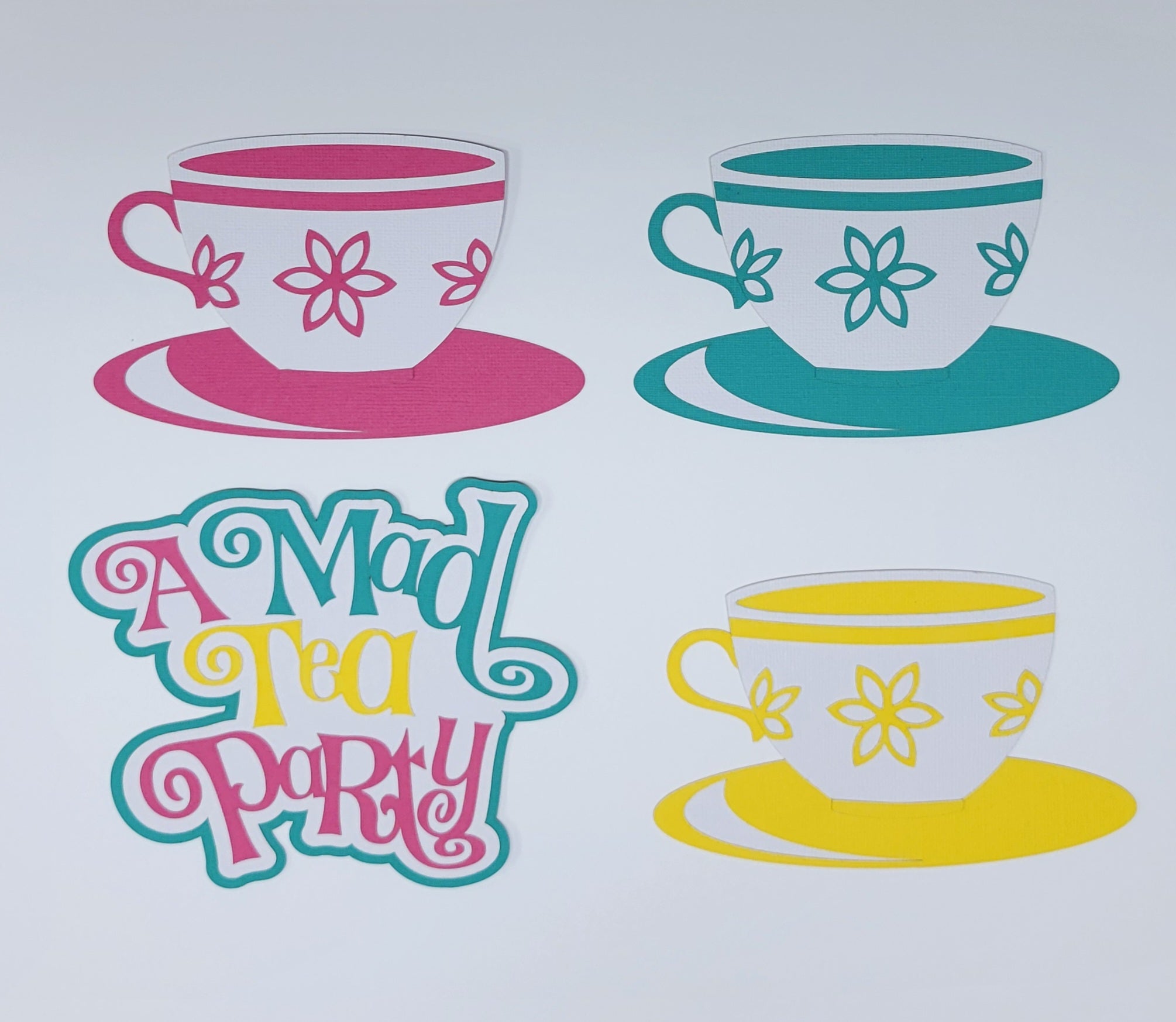 Disneyana Mad Tea Party  Title 5 x 5 & Teacups Fully-Assembled Laser Cut Scrapbook Embellishment by SSC Laser Designs