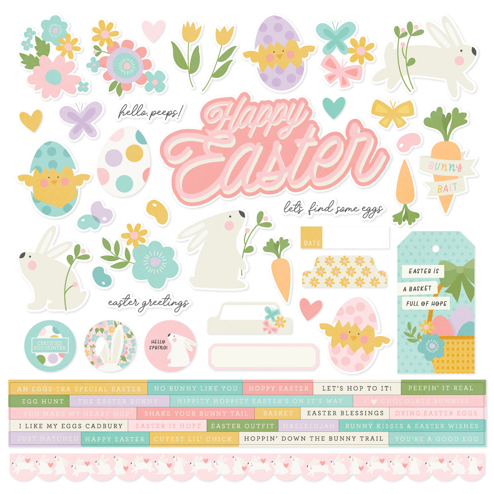 Hoppy Easter Collection 12 x 12 Cardstock Scrapbook Sticker Sheet by Simple Stories