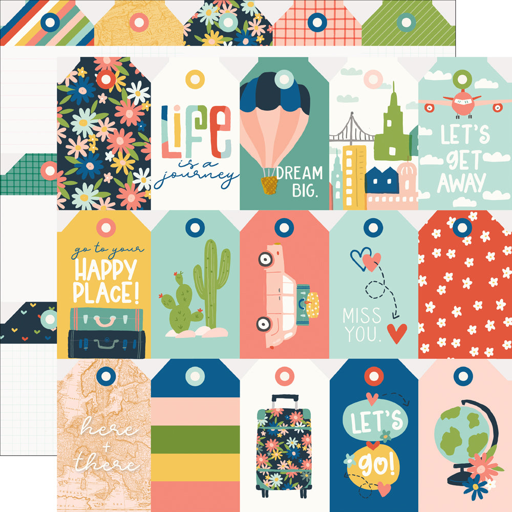 Pack Your Bags Collection Tag Elements 12 x 12 Double-Sided Scrapbook Paper by Simple Stories