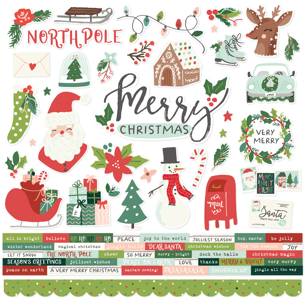 Santa's Village Collection 12 x 12 Scrapbook Sticker Sheet by Simple Stories