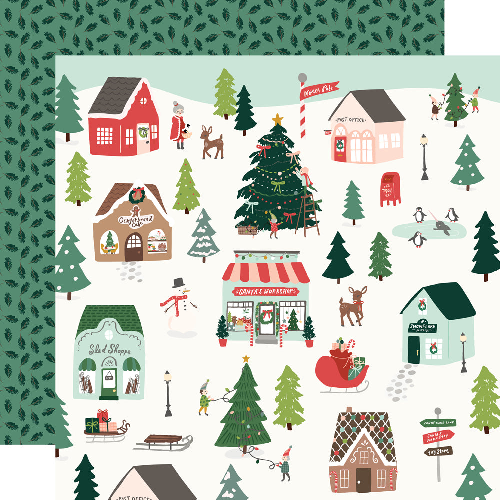 Santa's Village Collection North Pole 12 x 12 Double-Sided Scrapbook Paper by Simple Stories
