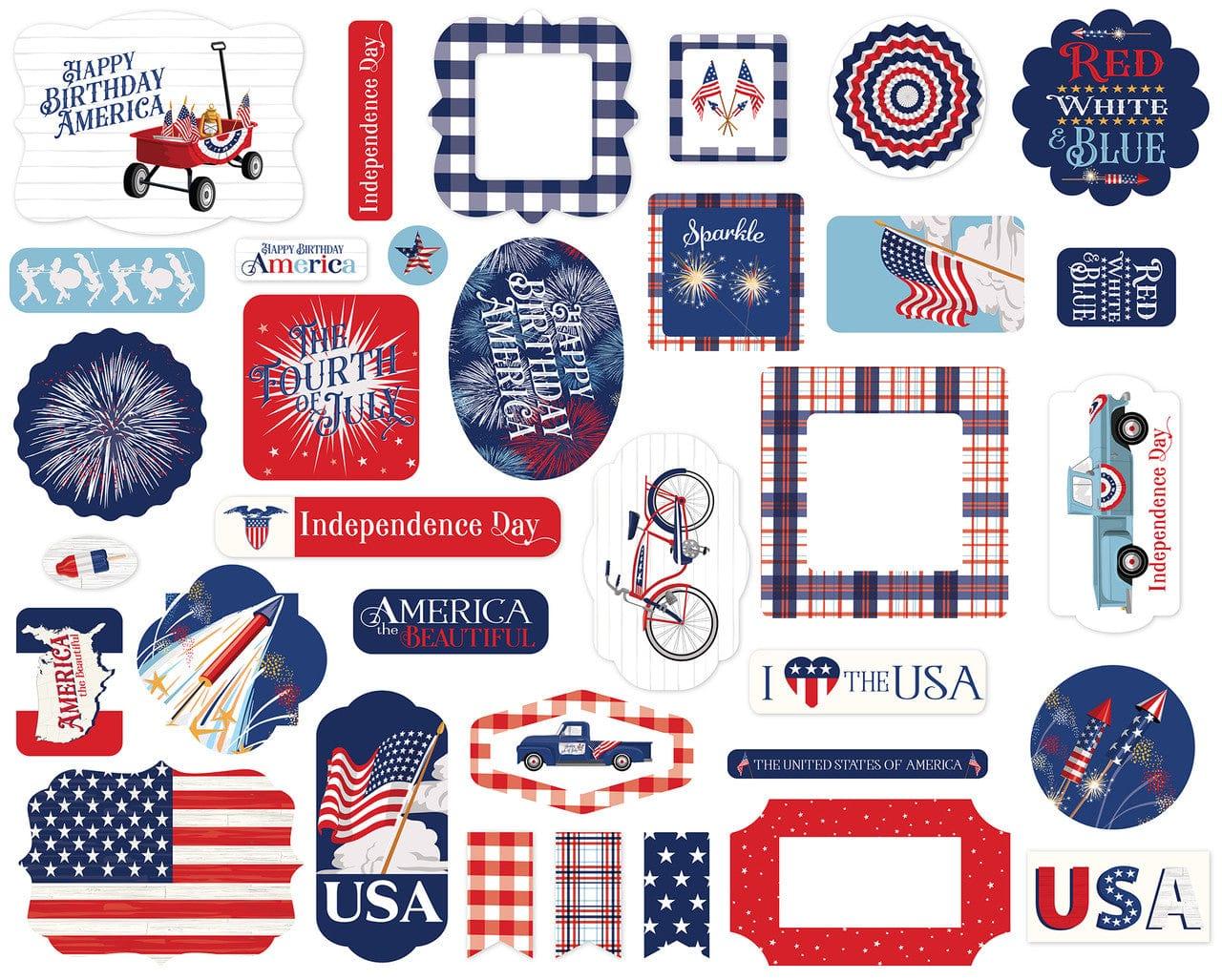 Fourth of July Collection 5 x 5 Scrapbook Ephemera Die Cuts by Carta Bella - Scrapbook Supply Companies