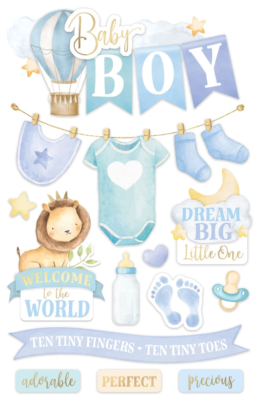 Family Collection Baby Boy Watercolor 5x7 Glitter & Foil 3D Scrapbook Embellishment by Paper House Productions