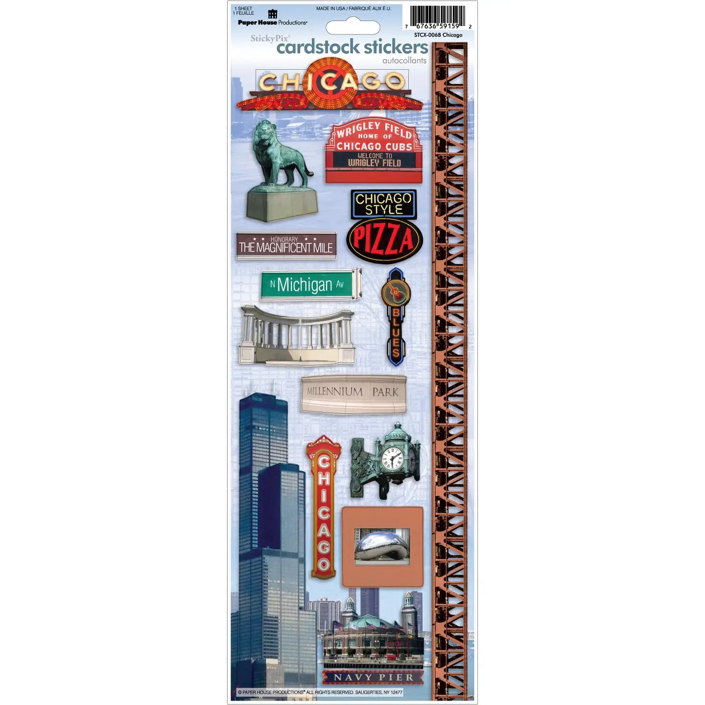 Illinois Collection Chicago 4.5 x 13 Cardstock Sticker by Paper House Productions