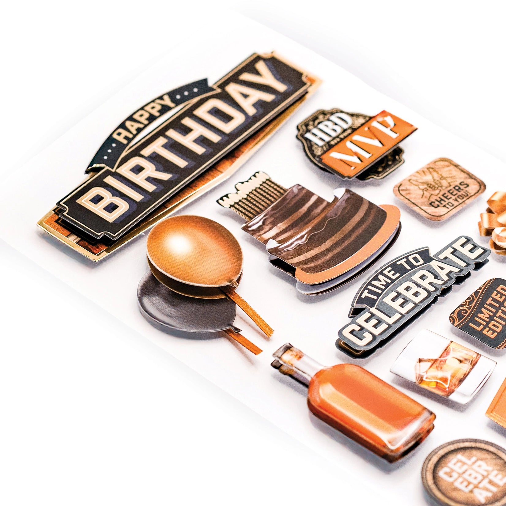 Birthday Collection Masculine Happy Birthday 5x7 Gold Foil 3D Scrapbook Embellishment by Paper House Productions