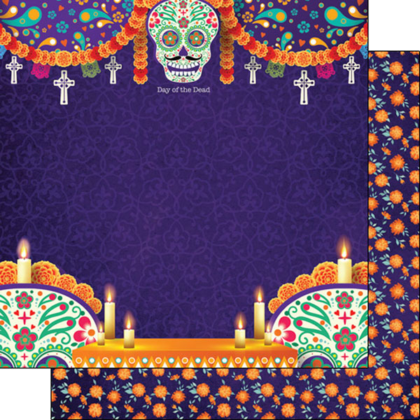 Day Of The Dead Collection Sugar Skulls & Candles 12 x 12 Double-Sided Scrapbook Paper by Scrapbook Customs