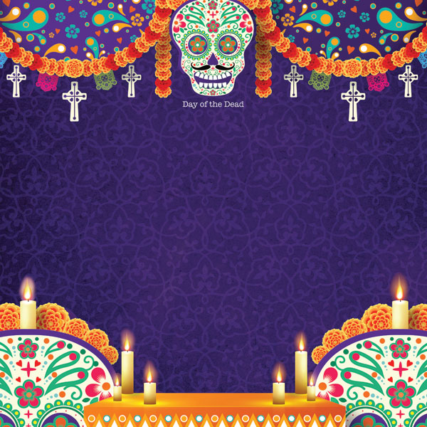Day Of The Dead Collection Sugar Skulls & Candles 12 x 12 Double-Sided Scrapbook Paper by Scrapbook Customs