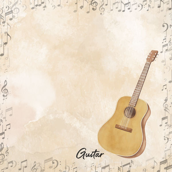 Watercolor Music Collection Guitar 12 x 12 Double-Sided Scrapbook Paper by Scrapbook Customs