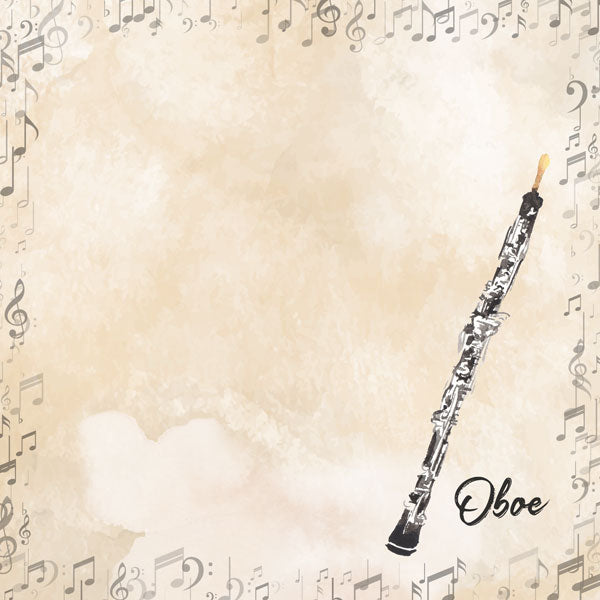 Watercolor Music Collection Oboe 12 x 12 Double-Sided Scrapbook Paper by Scrapbook Customs