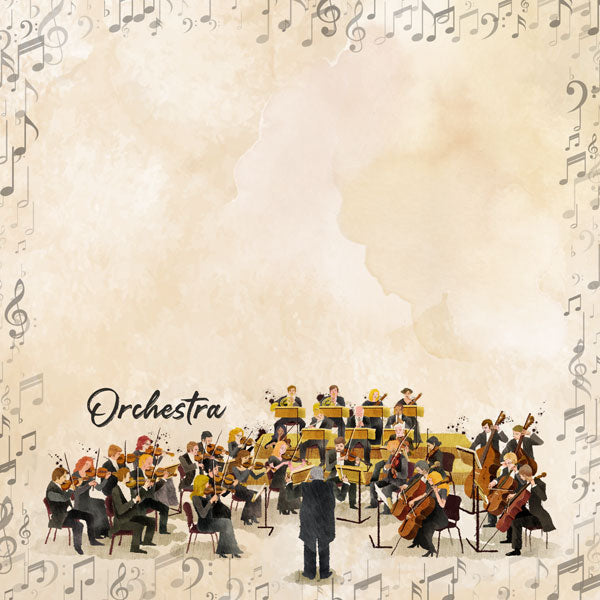 Watercolor Music Collection Orchestra 12 x 12 Double-Sided Scrapbook Paper By Scrapbook Customs