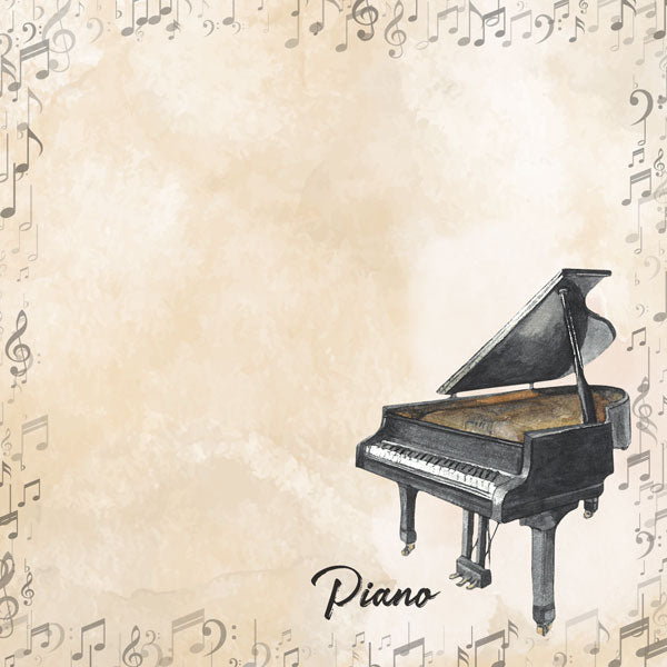 Watercolor Music Collection Piano 12 x 12 Double-Sided Scrapbook Paper by Scrapbook Customs