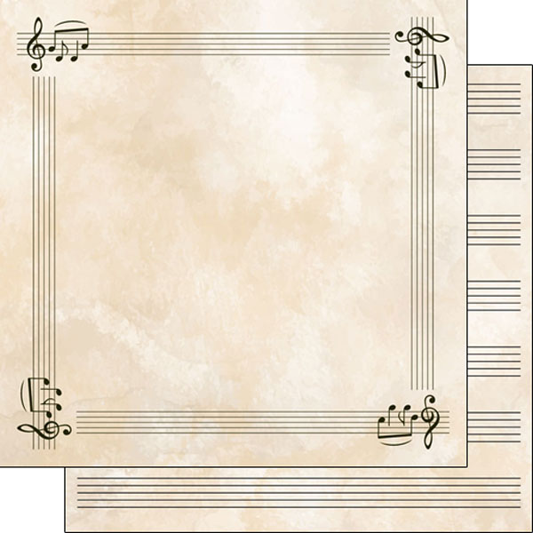 Watercolor Music Collection Music Staff 12 x 12 Double-Sided Scrapbook Paper by Scrapbook Customs