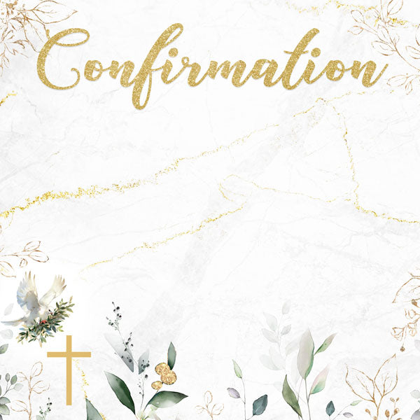 Holy Sacraments Collection Confirmation Eucalyptus & Gold 12 x 12 Double-Sided Scrapbook Paper by Scrapbook Customs