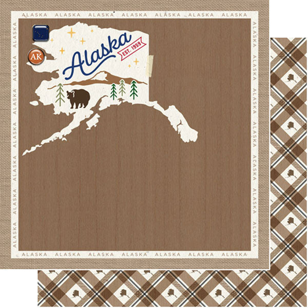 Alaskan Craft Map Collection Alaska Natural 12x12 Double-Sided Scrapbook Paper by Scrapbook Customs