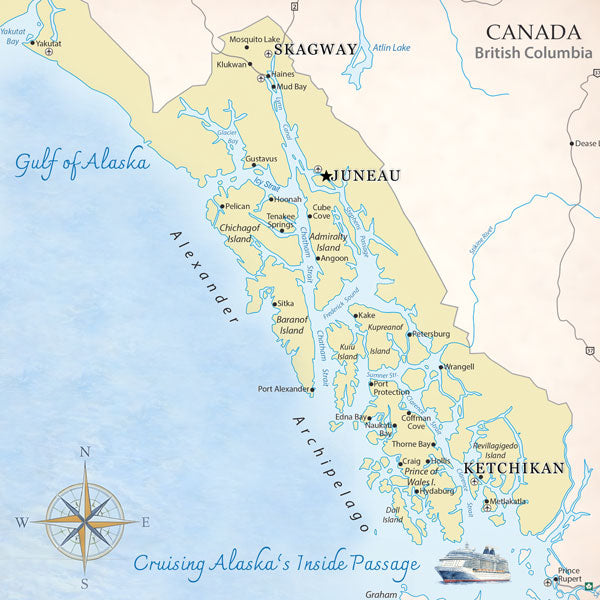Scenic Alaska Collection Cruise Map & Fjord 12 x 12 Double-Sided Scrapbook Paper by Scrapbook Customs