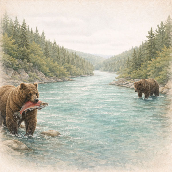Scenic Alaska Collection Bears & Salmon On The River 12 x 12 Double-Sided Scrapbook Paper by Scrapbook Customs