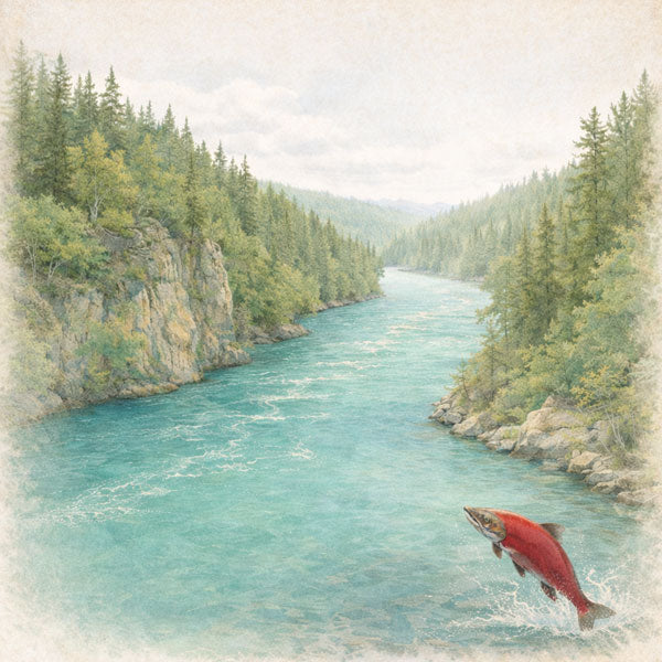 Scenic Alaska Collection Bears & Salmon On The River 12 x 12 Double-Sided Scrapbook Paper by Scrapbook Customs
