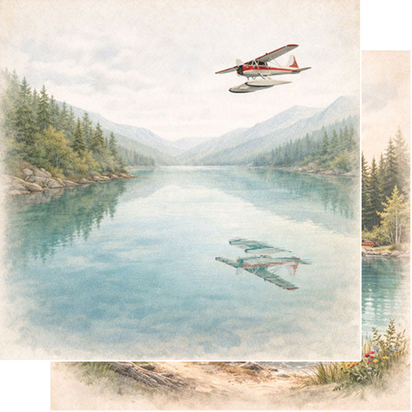 Scenic Alaska Collection Float Plane & Cabin 12 x 12 Double-Sided Scrapbook Paper by Scrapbook Customs