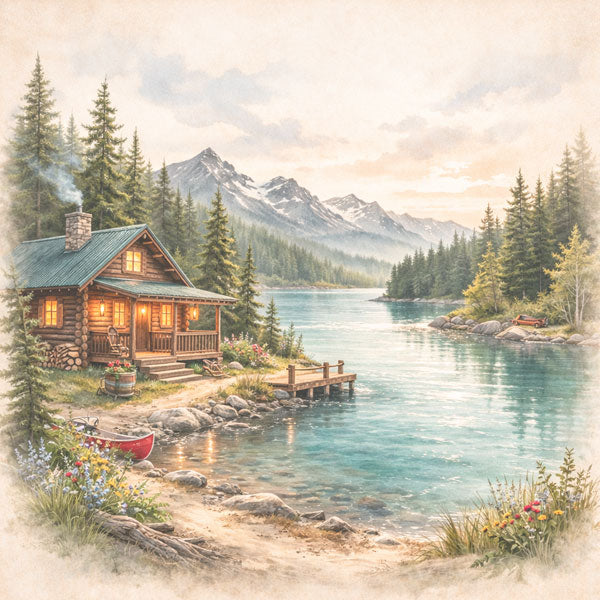 Scenic Alaska Collection Float Plane & Cabin 12 x 12 Double-Sided Scrapbook Paper by Scrapbook Customs