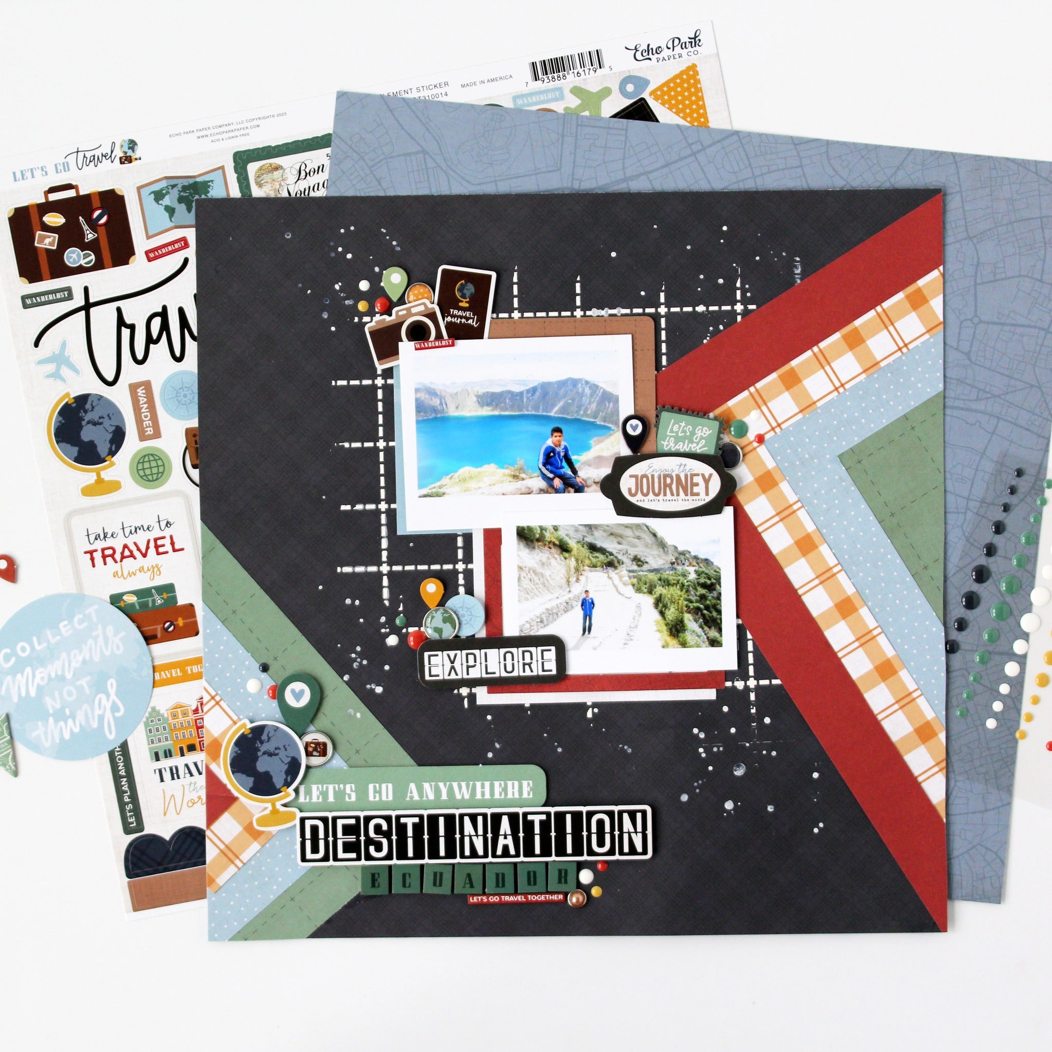 Let's Go Travel Collection 5 x 7 Scrapbook Sticker Book by Echo Park Paper-16 Pages