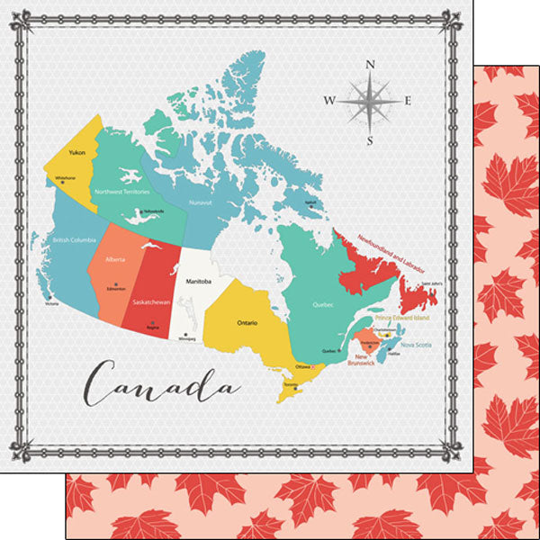 Travel Memories Collection Canada Map 12 x 12 Double-Sided Scrapbook Paper by Scrapbook Customs