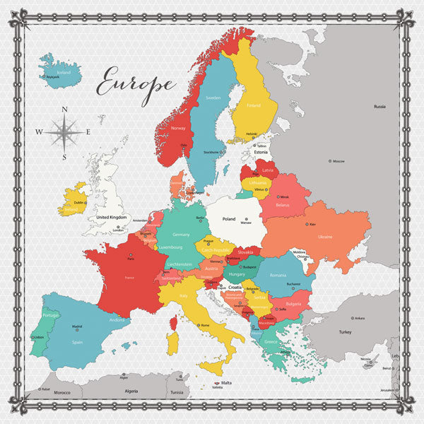 Travel Memories Collection Europe Map 12 x 12 Double-Sided Scrapbook Paper by Scrapbook Customs