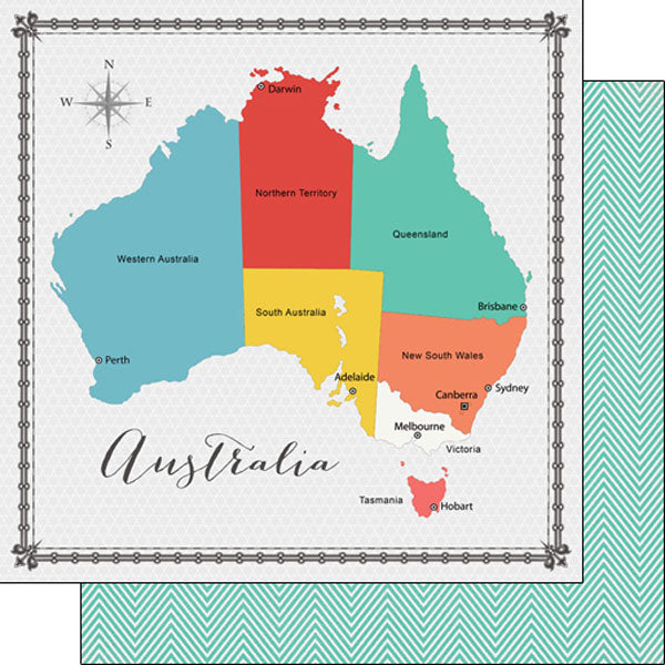 Travel Memories Collection Australia Map 12 x 12 Double-Sided Scrapbook Paper by Scrapbook Customs