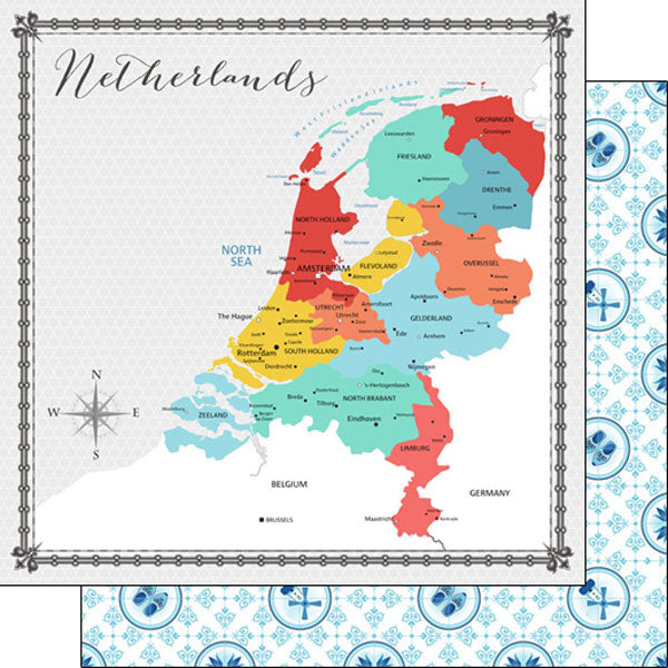Travel Memories Collection Netherlands Map 12 x 12 Double-Sided Scrapbook Paper by Scrapbook Customs