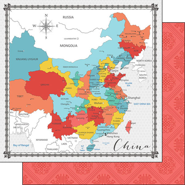 Travel Memories Collection China Map 12 x 12 Double-Sided Scrapbook Paper by Scrapbook Customs