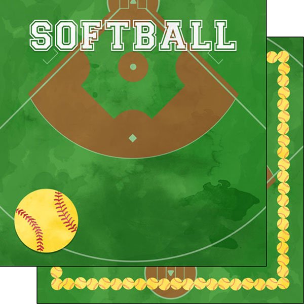 Watercolor Sports Collection Softball 12 x 12 Double-Sided Scrapbook Paper by Scrapbook Customs