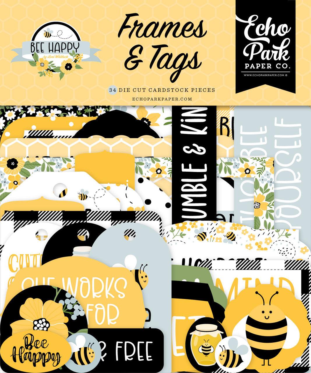 Bee Happy Collection 5 x 5 Scrapbook Tags & Frames Die Cuts by Echo Park Paper - Scrapbook Supply Companies