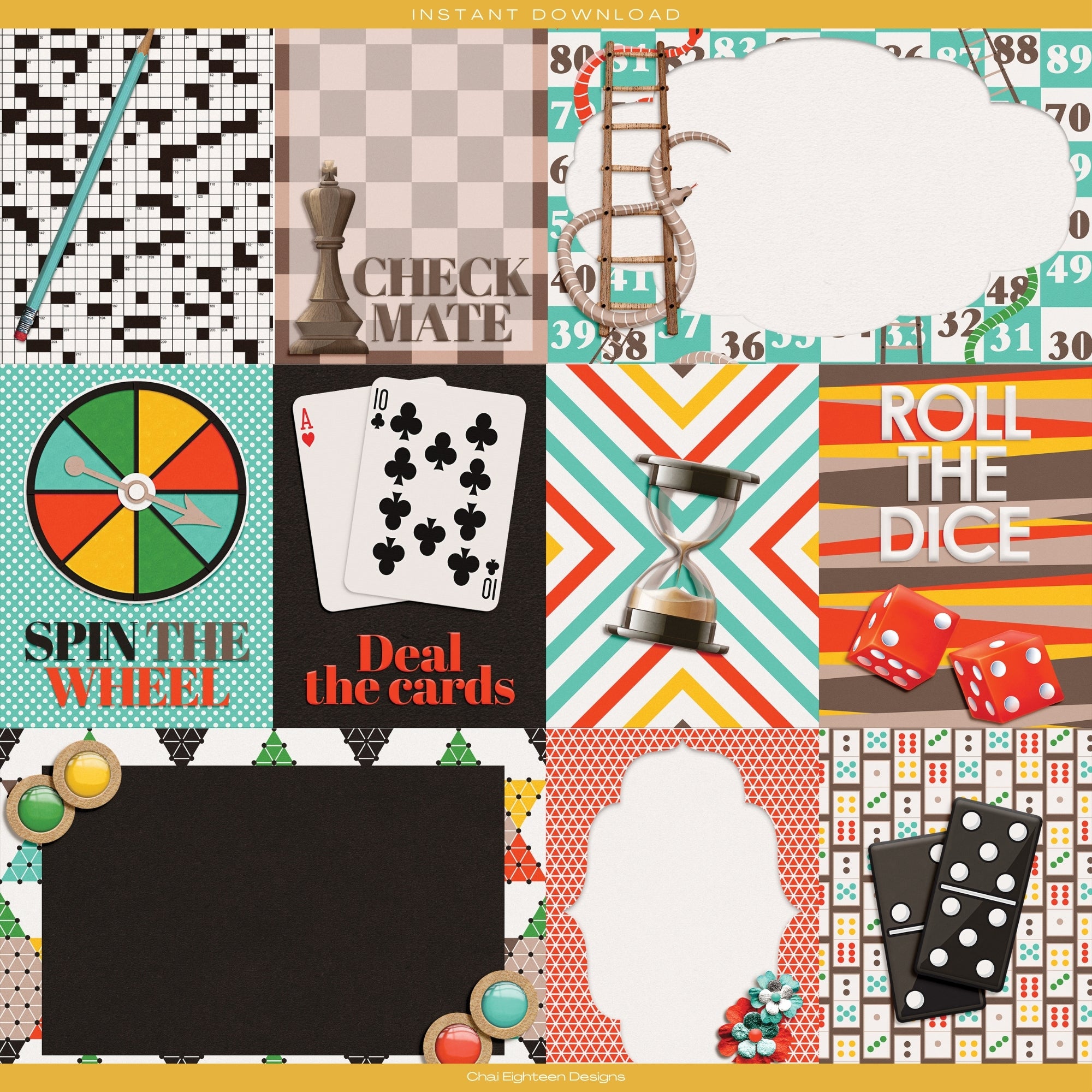 Game Night 12 x 12 Scrapbook Paper & Embellishment Kit by SSC Designs