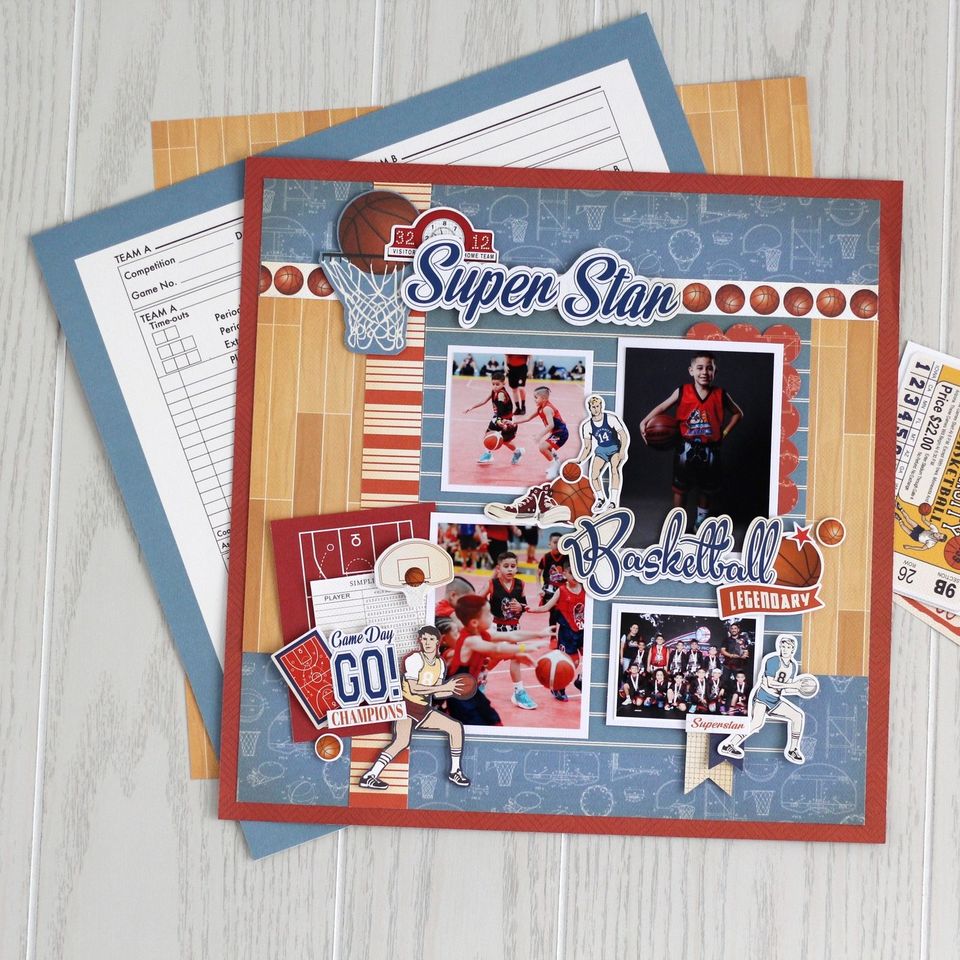 Basketball Scrapbook Paper & Sticker Collection Kit by Echo Park Paper - 13 Pieces