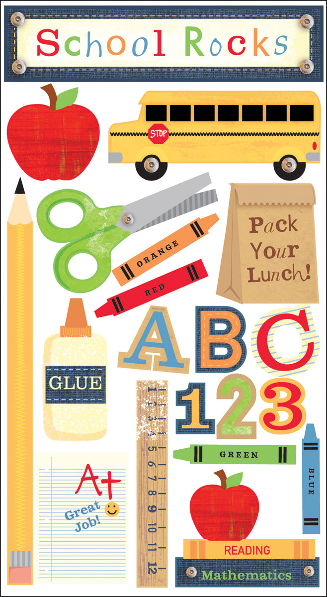School Collection School Rocks 4 x 7 Scrapbook Sticket Sheet by Sticko