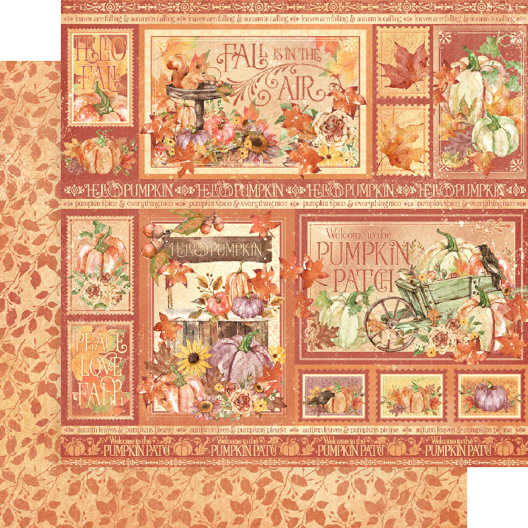 Hello Pumpkin Collection Beautiful Bounty 12 x 12 Double-Sided Scrapbook Paper by Graphic 45 - Scrapbook Supply Companies