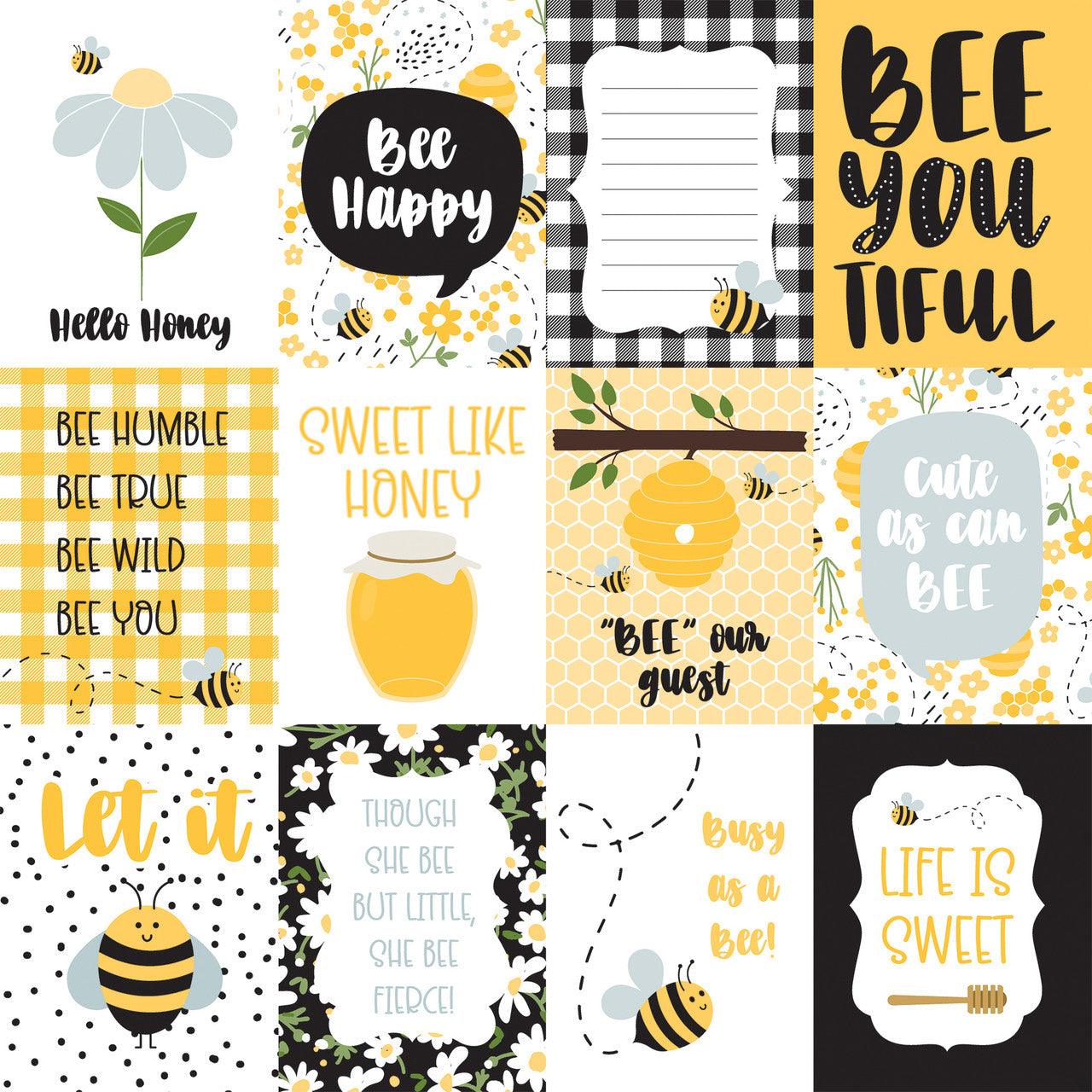 Bee Happy Collection 3x4 Journaling Cards 12 x 12 Double-Sided Scrapbook Paper by Echo Park Paper - Scrapbook Supply Companies