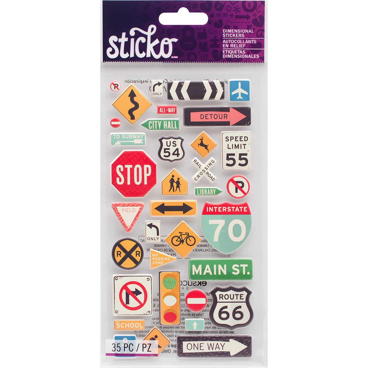 Travel Collection Road Signs Dimensional Scrapbook Sticker Sheet by Sticko