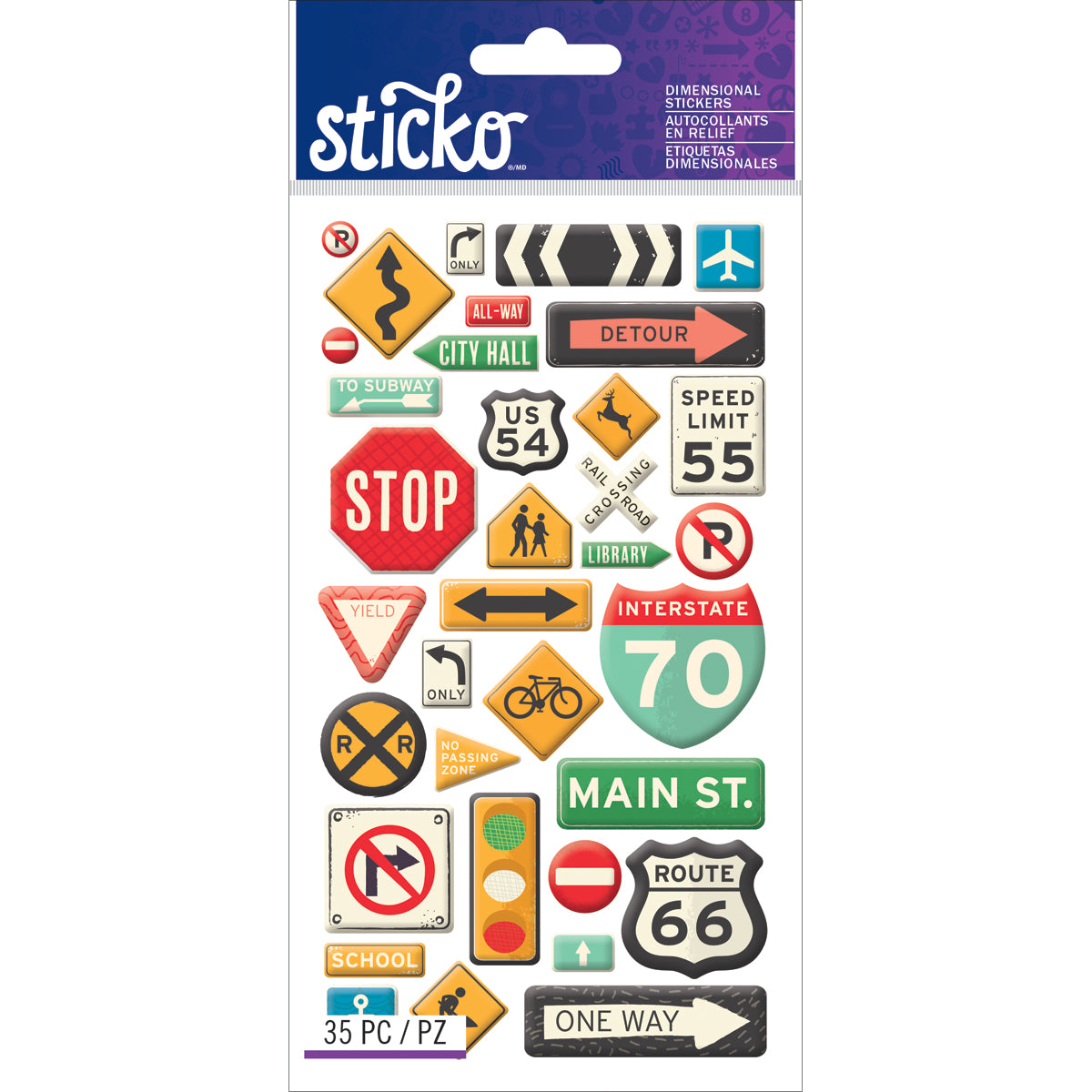 Travel Collection Road Signs Dimensional Scrapbook Sticker Sheet by Sticko
