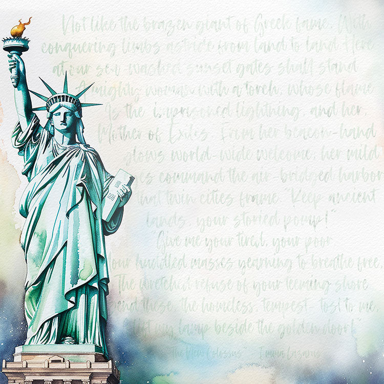 Watercolor New York Collection Lady Liberty & Tags 12 x 12 Double-Sided Scrapbook Paper by Paper House Productions