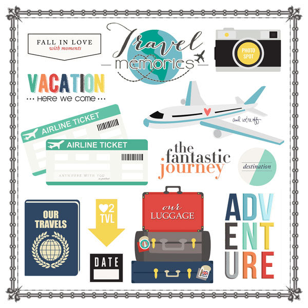 Travel Memories Collection 12 x 12 Scrapbook Sticker Sheet by Scrapbook Customs